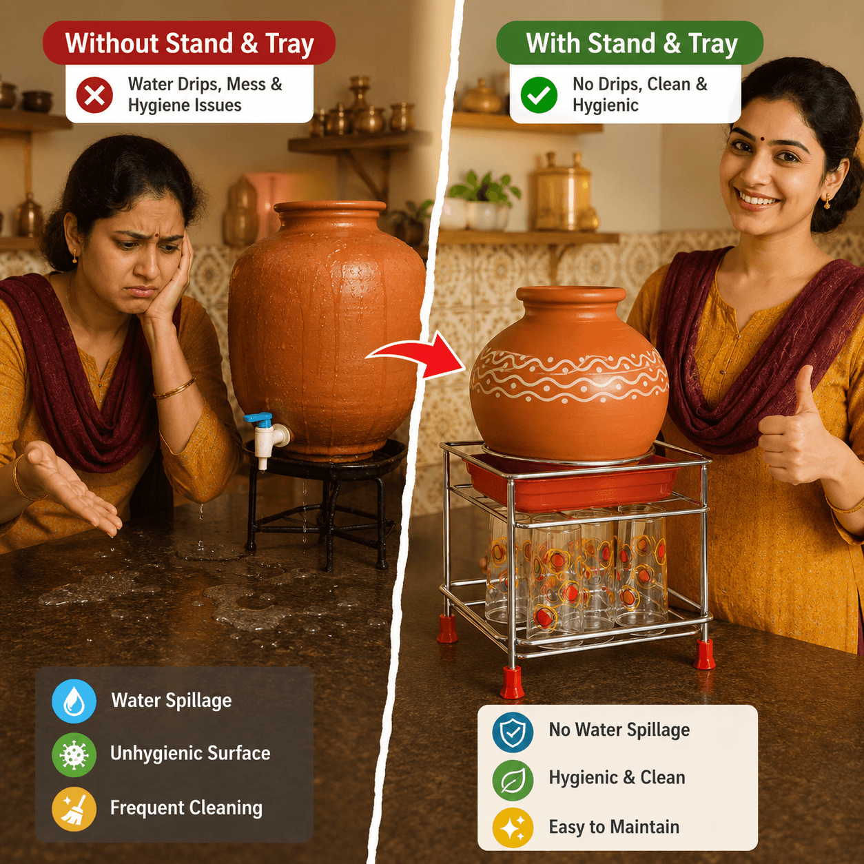 Premium Stainless Steel Matka Stand With Water Collection Tray