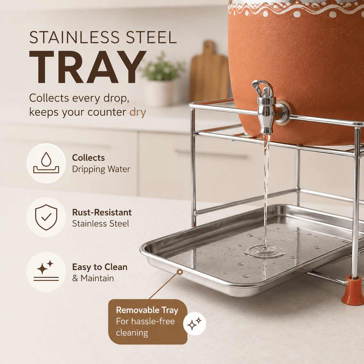 Premium Stainless Steel Matka Stand With Water Collection Tray