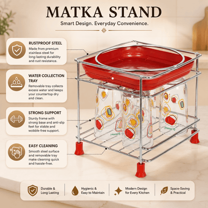 Premium Stainless Steel Matka Stand With Water Collection Tray